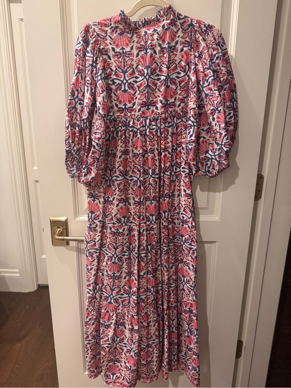Floral Pink & Navy Maxi Dress with Puff Sleeves - Picture 2 of 3